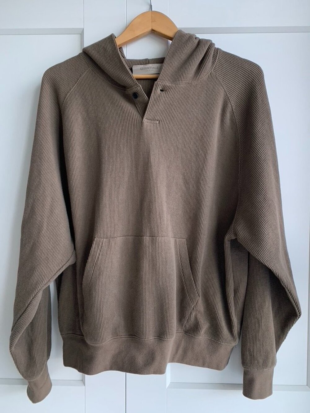 Essentials Fear of God Hooded Waffle Knit Pullover - Taupe size 14/16 or L
